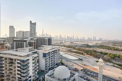 an aerial view of a city with tall buildings at STAY BY LATINEM Luxury 1BR Plus Holiday Home CB 1412 Near Burj Khalifa in Dubai