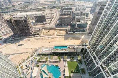 an aerial view of a construction site in a city at HAVN - 1 bedroom in The Crest, Skyline Views in Dubai