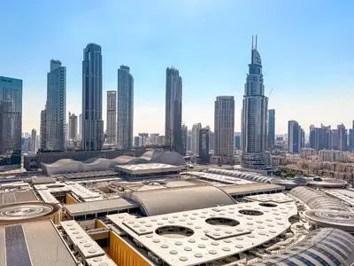 a view of a city skyline with tall buildings at 1BR Apt Kempinski Central Avenue Downtown Dubai in Dubai