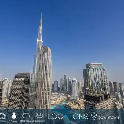 Locations I Downtown Dubai I Premium 3BR Apartment I Luxury & Modern Interiors I Stunning Burj Khalifa Views I Steps from Dubai Mall & Dubai Fountain