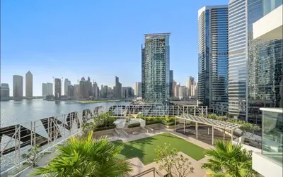 a view of a city skyline with tall buildings at DAMAC MAISON PRIVE SLEEP FOUr in Dubai