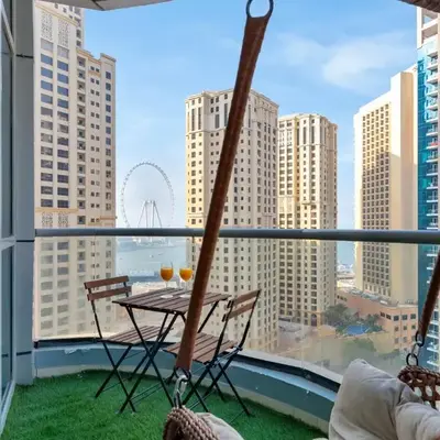 Luxury Waterfront View w Ain Dubai and PS5 in JBR 5 min from the beach