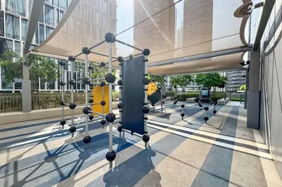 a view from inside a building with a canopy at PVH - Downtown Magnificent 2BR - Vida Dubai Mall in Dubai