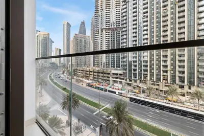 a view of a city street from a window at Ultra Luxury! Burj Crown ! 1BR ! Beautiful View in Dubai