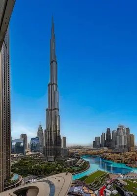 a view of the burj khalifa tallest building in the world at Ultra-luxury 2BHK apartment Stunning Burj Khalifa & Fountain view in Dubai
