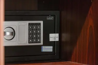 a black and white microwave oven with its door open at Luxury Old Town Yansson Downtown Dubai Apartment Pool Burj Khalifa Views Steps to Dubai Mall by La Brisa in Dubai
