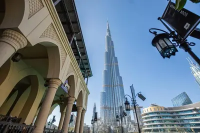 a view of the burj khalifa from a building at 1 BR Near Burj Khalifa & Dubai Mall - Downtown in Dubai