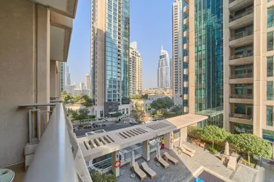 a view of a city with tall buildings at Golden Homes Aqua Bay 1BR-BLVD CENTRAL Downtown Dubai mall in Dubai