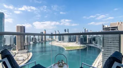 a view of a river from a balcony at Premium Living with Canal views and Top Notch Amenities in Dubai
