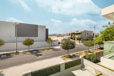 an aerial view of a street with a building at Modern 4Bedroom Villa in Al Furjan in Dubai