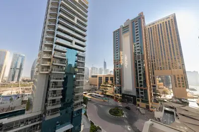 a view of a city with tall buildings at Modern Studio with Balcony Orra, Harbour, Marina in Dubai