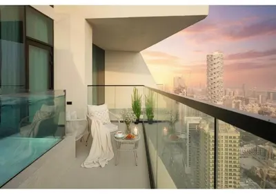 a balcony with a view of a city at Premium 1BR Suite at Binghatti Royale with City Views in Dubai