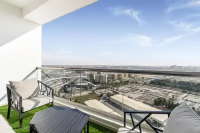 a balcony with a view of a city at Luxury 3 BR in Dubai Marina By dPie DEC 2003 in Dubai