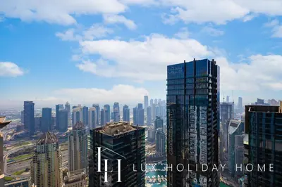 a view of a city with tall skyscrapers at LUX The Dubai Marina View Suite 3 in Dubai