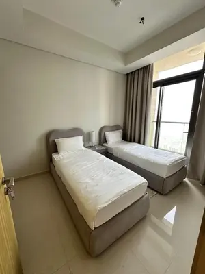 a hotel room with two beds and a window at Skyline 2BR - AYKON CITY Tower C-Business Bay 5101 in Dubai