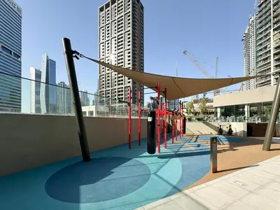 a playground with a hammock on top of a building at Modern Studio in Business Bay in Dubai
