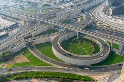 an overhead view of a highway with cars on it at Bookable 1 Bed Aykon City with Amazing Bird eye view in Dubai