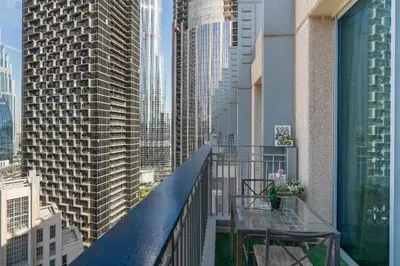 a balcony with a view of a city at Rustic Retreat in Standpoint, Heart of Downtown in Dubai