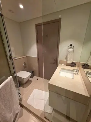 a bathroom with a sink and a toilet at Act Tower 410 in Dubai