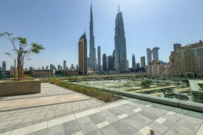 a view of a city skyline with tall buildings at Stylish 1 Bed in Downtown with Dubai Mall Access in Dubai