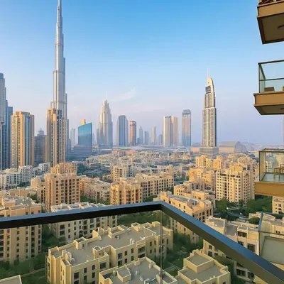 a view of a city with tall buildings at Burj Khalifa View 1BHK 5 people Downtown Dubai in Dubai