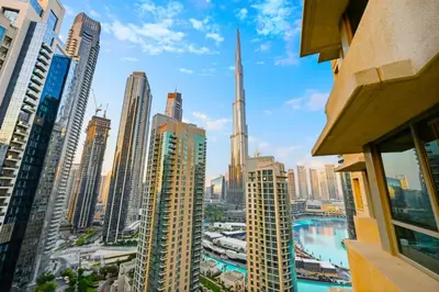 a view of the dubai skyline from a building at 22nd Floor Burj Khalifa View 5 Min Walk Dubai Mall in Dubai