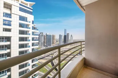 a balcony with a view of a city at New Lux 3BR Apartment High Floor Prime Location BCOM in Dubai