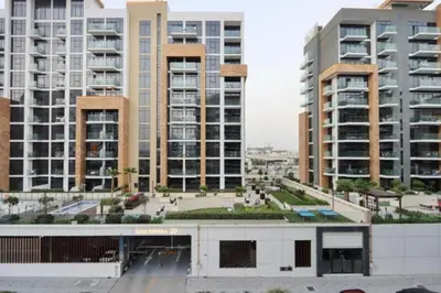 a view of a city with tall buildings at Fully Equipped Studio in Meydan in Dubai