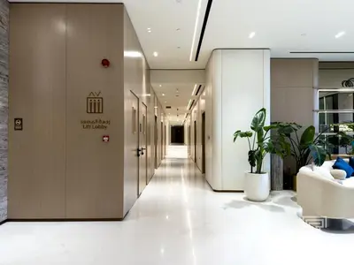 a corridor of a hospital with a hallway at Brand New Luxe Studio Sauna, Gym&Pool With Access in Dubai