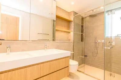 a bathroom with a sink and a shower at Luxury 3BDR Ellington House Dubai Hills in Dubai
