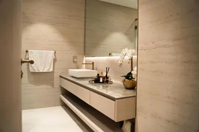a bathroom with a sink and a mirror at Pearl House 2 in Dubai
