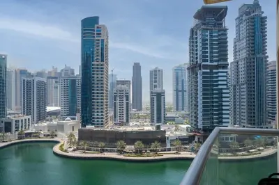 a view of a city with tall buildings and water at GuestReady - 1BR I Marina Walk - Canal View in Dubai