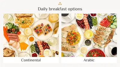 two pictures of different types of food on plates at Elite Royal Apartment - Sky Series - Panoramic New Fountain & Burj Khalifa View - Nebuchadnezzar II in Dubai