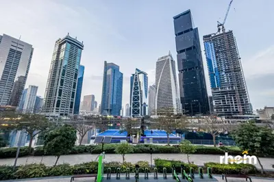 a view of a city skyline with tall buildings at Brand New 2-BR Panoramic View - Near Marina & JBR in Dubai