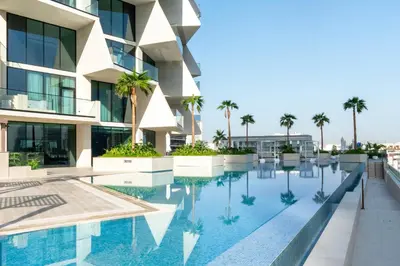 an image of a building with a swimming pool at Modern Apartment with Private Balcony Pool in Dubai