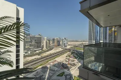 a view of a city from a building at Stylish 1BHK Retreat at Nobles Tower, by Czechin in Dubai