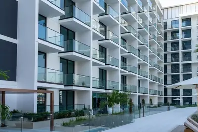 an exterior view of a building with balconies at Softline Studio with Open Views in Binghatti Phoenix! in Dubai