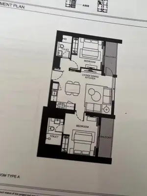a drawing of a floor plan of a house at Sohba Creek Vistas Luxury 2 Bedroom with Free Parking in Downtown Dubai Near Burj Khalifa in Dubai