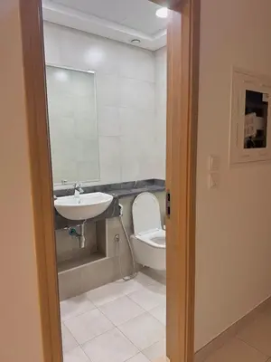 a bathroom with a sink and a toilet and a mirror at Flat 1BR Business Bay the bay in Dubai