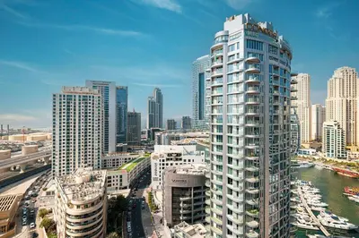 a view of a city with a tall building at Lux 3 Bedroom Apt In Dubai Marina Man 2003 in Dubai