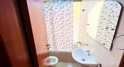 a bathroom with a sink and a shower curtain at Platinum Budget Stay Dubai In Tecom Near Metro in Dubai