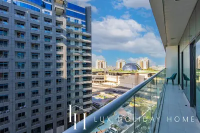 a view from the balcony of a building at LUX The Seven Res Palm Suite in Dubai