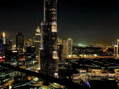 a view of a city at night at Ultra-luxury apartment |Stunning Burj Khalifa view in Dubai