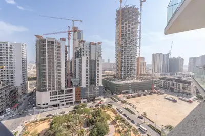 an aerial view of a city with tall buildings at Luxury 1BR - Binghatti Phantom - Amazing Amenities in Dubai