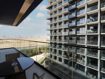 a view from the balcony of a building at Charming 2BDR Stay in Binghatti Corner- JVC in Dubai