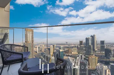 a view of a city from the observation deck of a skyscraper at LUX 2BR High Floor - Near Dubai Mall in Dubai