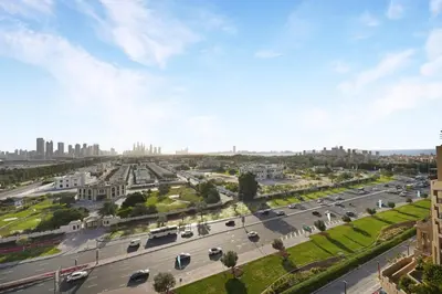 an aerial view of a highway in a city at GuestReady - 1 BHK | Serene 9th-Floor Escape in Dubai