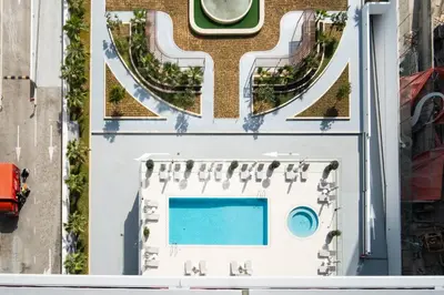 an overhead view of the pool on a cruise ship at Stunning Burj Khalifa View Luxury 2BR Business Bay in Dubai