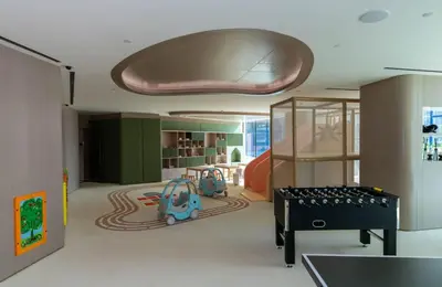 a model of a room with a childs bedroom at Serene 1BR Retreat W Private Pool Binghatti Royale in Dubai
