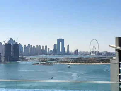 a view of a city with a river and a city at PVH - Seven Palm - Modern Studio with Beach Access near Palm Jumeirah Mall in Dubai